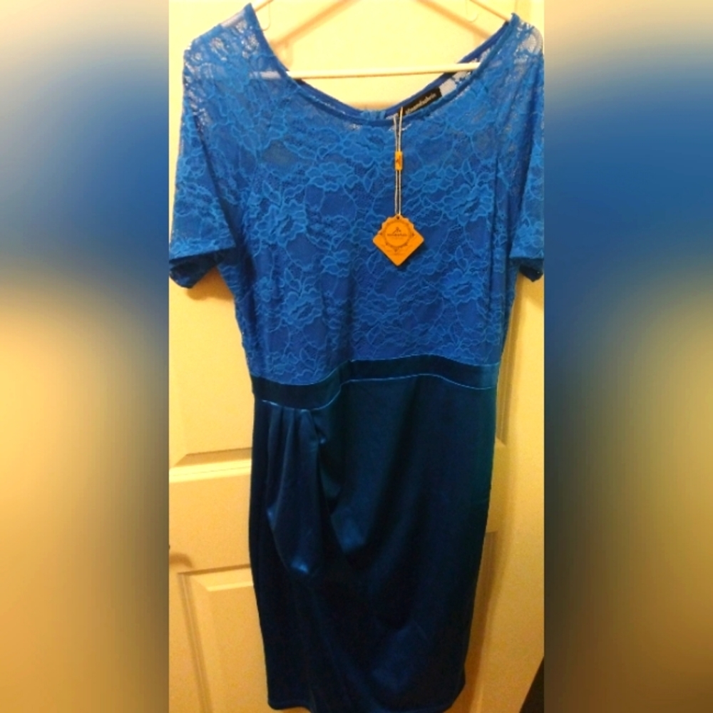 LOTUS BOSS SHINE: NWT Women's XL Midi Dress Lace Royal Blue